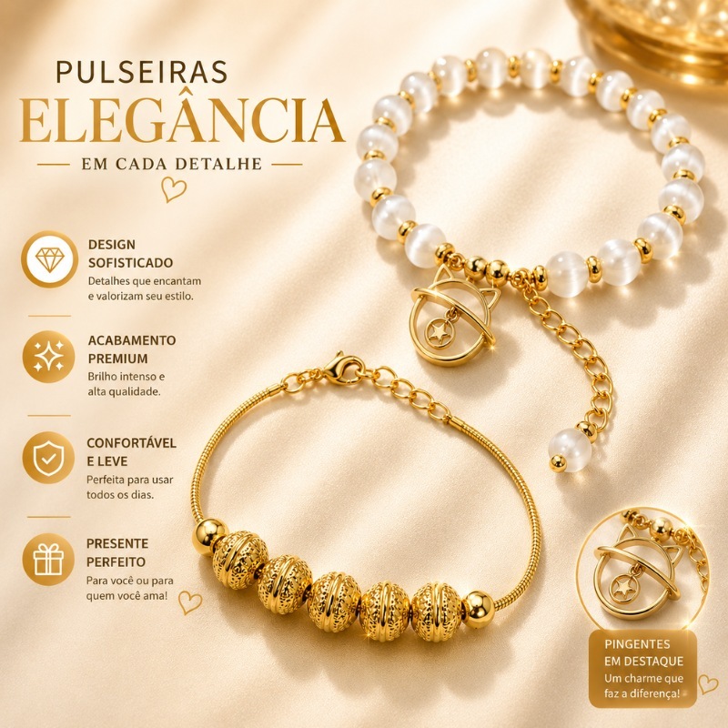 Pulseira Premium Com Pérola Delicada Feminina Prata Dourado Verde Branco Sofisticada