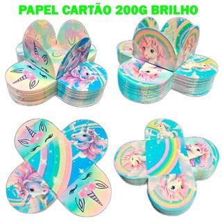50~400 Forminhas Unicórnio Aquarela Candy Color 4 Pétalas Casamento Debutante Aniversário