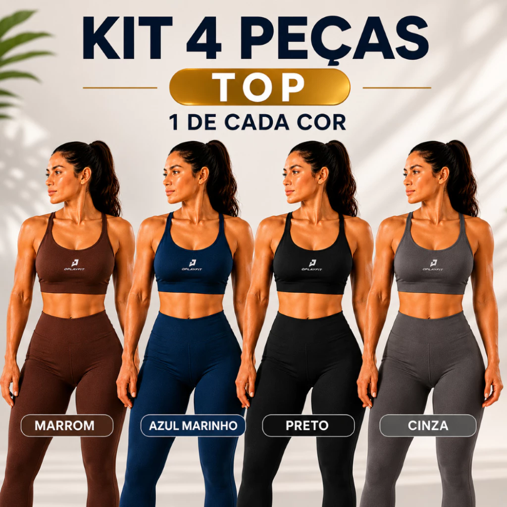 Kit 4 Top Fitness Feminino Costas Nadador Academia Treino Alta Sustentação Conforto Versátil — imagem 1