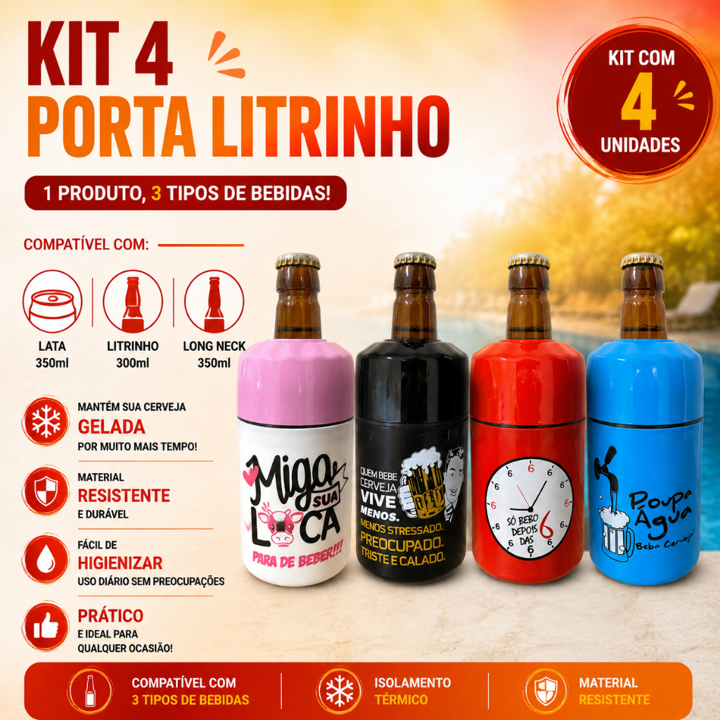 4 Porta Litrinho 300ml Suporte Lata 350ml Cerveja Camisinha