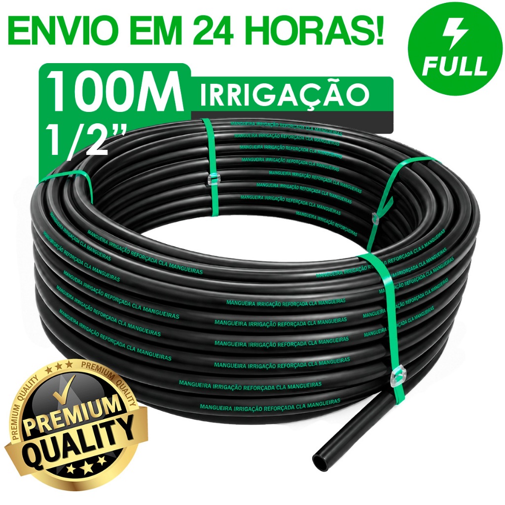 Mangueira Irrigação Gotejamento 1/2 Plástica Rolo Com 100 Metros SEM FUROS Reforçada SELO Verde/Azul