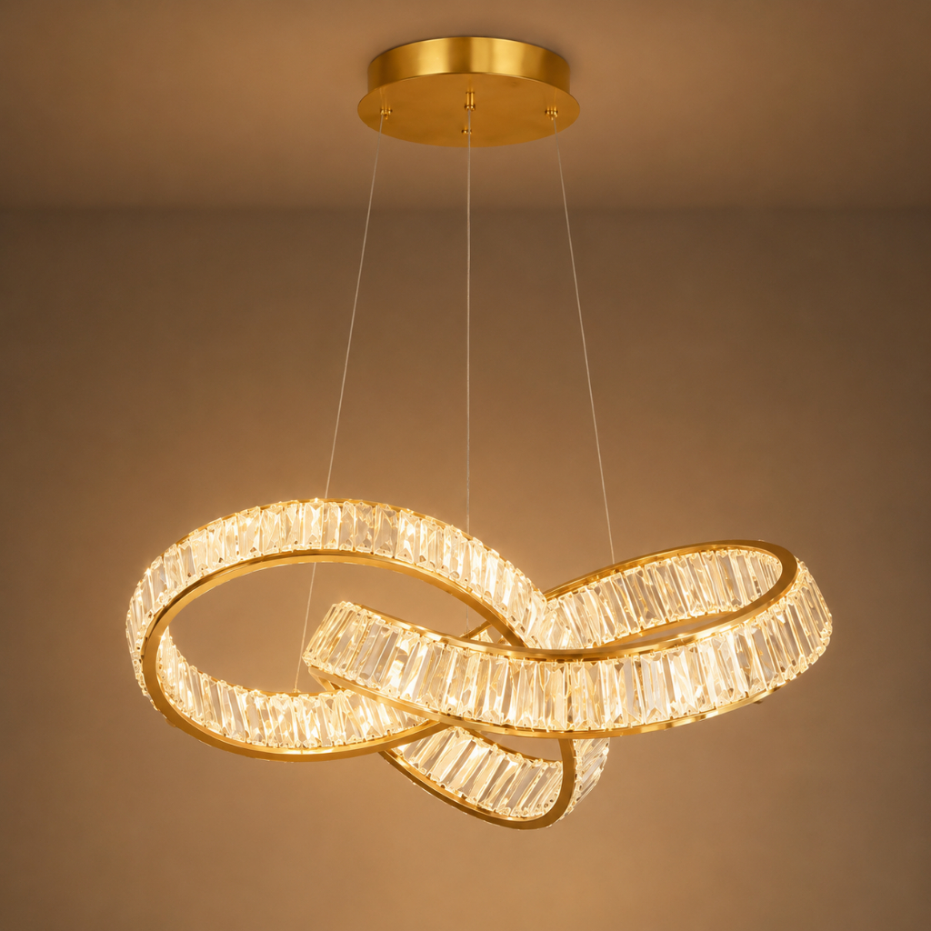 Pendente Lustre LED Cristal Node 60cm 30W 3000K Dourado Bivolt