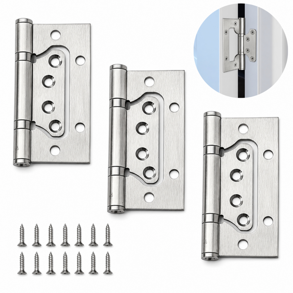 Kit 3 Dobradiça Porta 4x3 Madeira Sobrepor Encaixe Rápido Aço Inox Escovado
