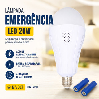 Super Lâmpada Recarregável De Emergência LED Inteligente De 20W Acendendo Durante Queda De Energia