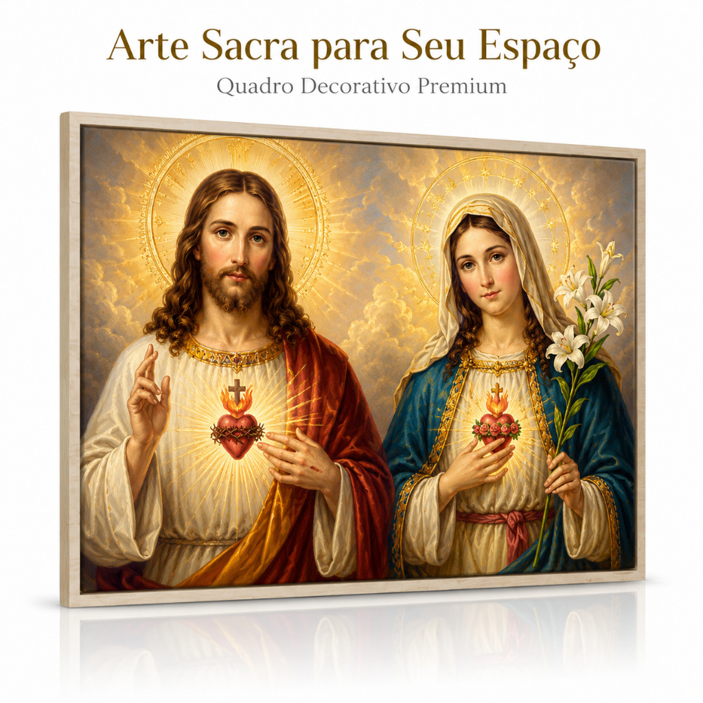 Quadro Decorativo Sagrado Coração de Jesus e Maria Arte Sacra Para Sala Quarto Igreja
