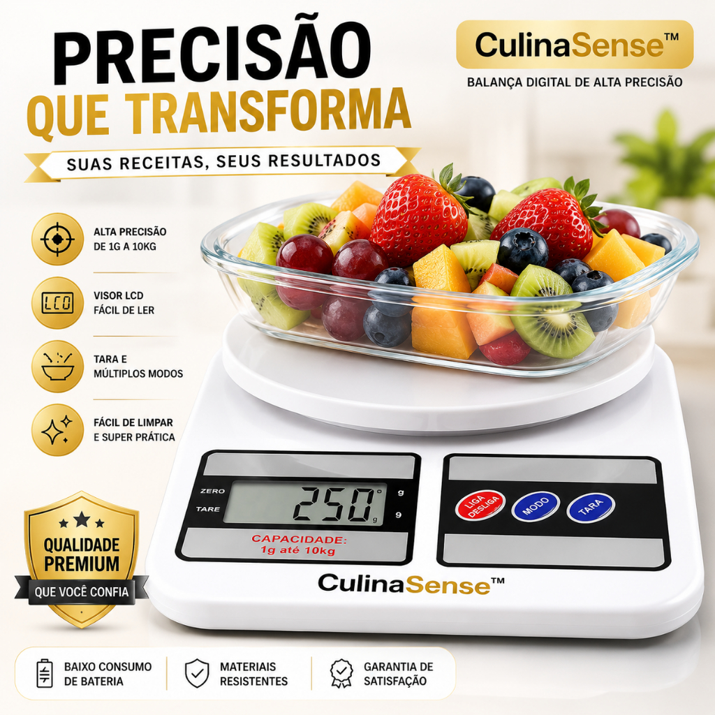 Balança Digital Cozinha Até 10kg Alta Precisão LCD Função Tara Para Receitas Dieta Confeitaria