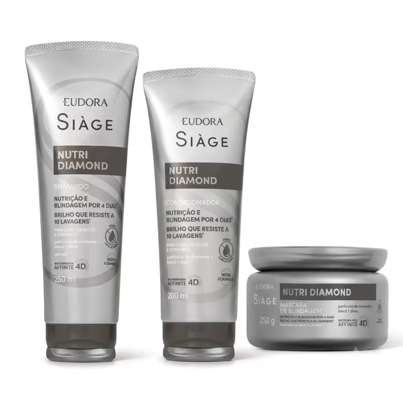 Combo Siàge Nutri Diamond: Shampoo 250ml + Condicionador 200ml + Máscara Capilar 250g - EUDORA SIAGE
