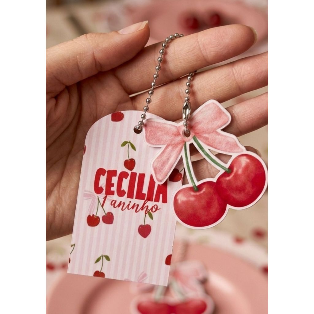 Tag Personalizada Cereja / Cerejinha | lembrancinhas de festa | Com Correntinha | Festa Infantil