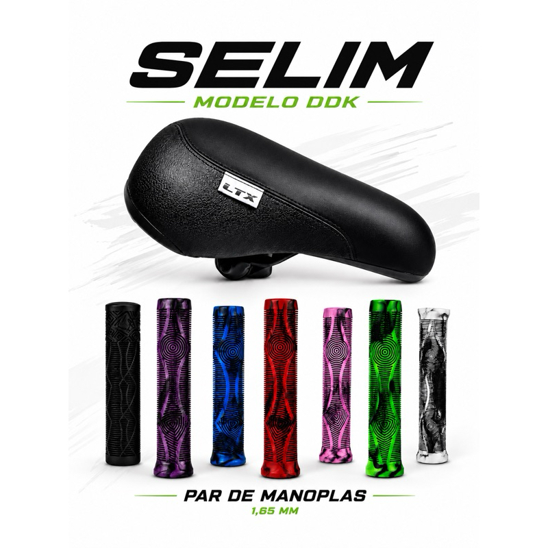 Selim LTX Modelo DDK 244 + Manopla Premium Silicone 165mm Ant Derrapante Bicicleta Bike BMX Freeride MTB Grau