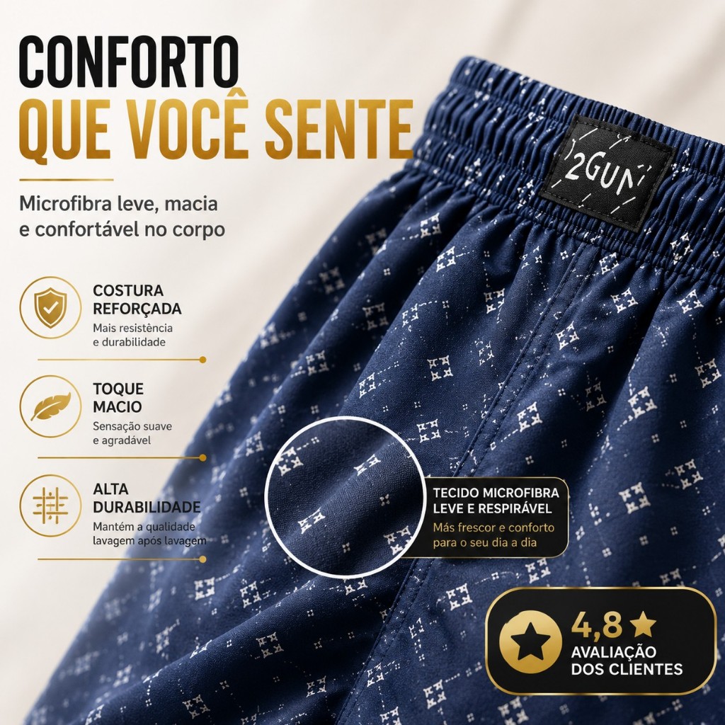 Kit 5 Cuecas Samba Canção Masculinas Microfibra Geladinha Short de Dormir Pijama — imagem 2 de 2