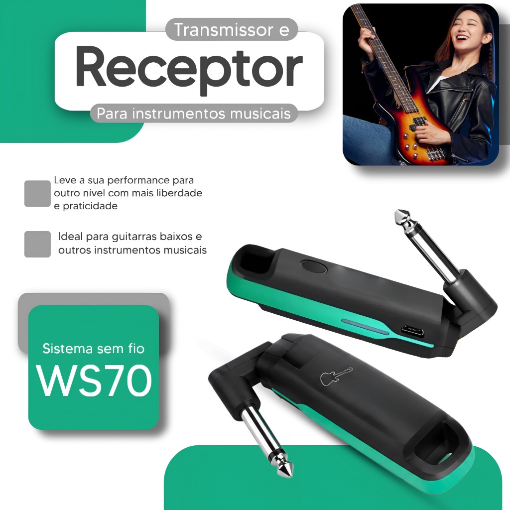Transmissor Receptor Sem Fio Para Instrumentos Musicais Guitarra Baixo Violão Swiff WS70