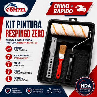Kit De Pintura Com 5 Peças 1 Bandeja 1 Rolo lã 1 Rolo Espuma 1 Pincel 1 cabo Rolo 23cm - Compel