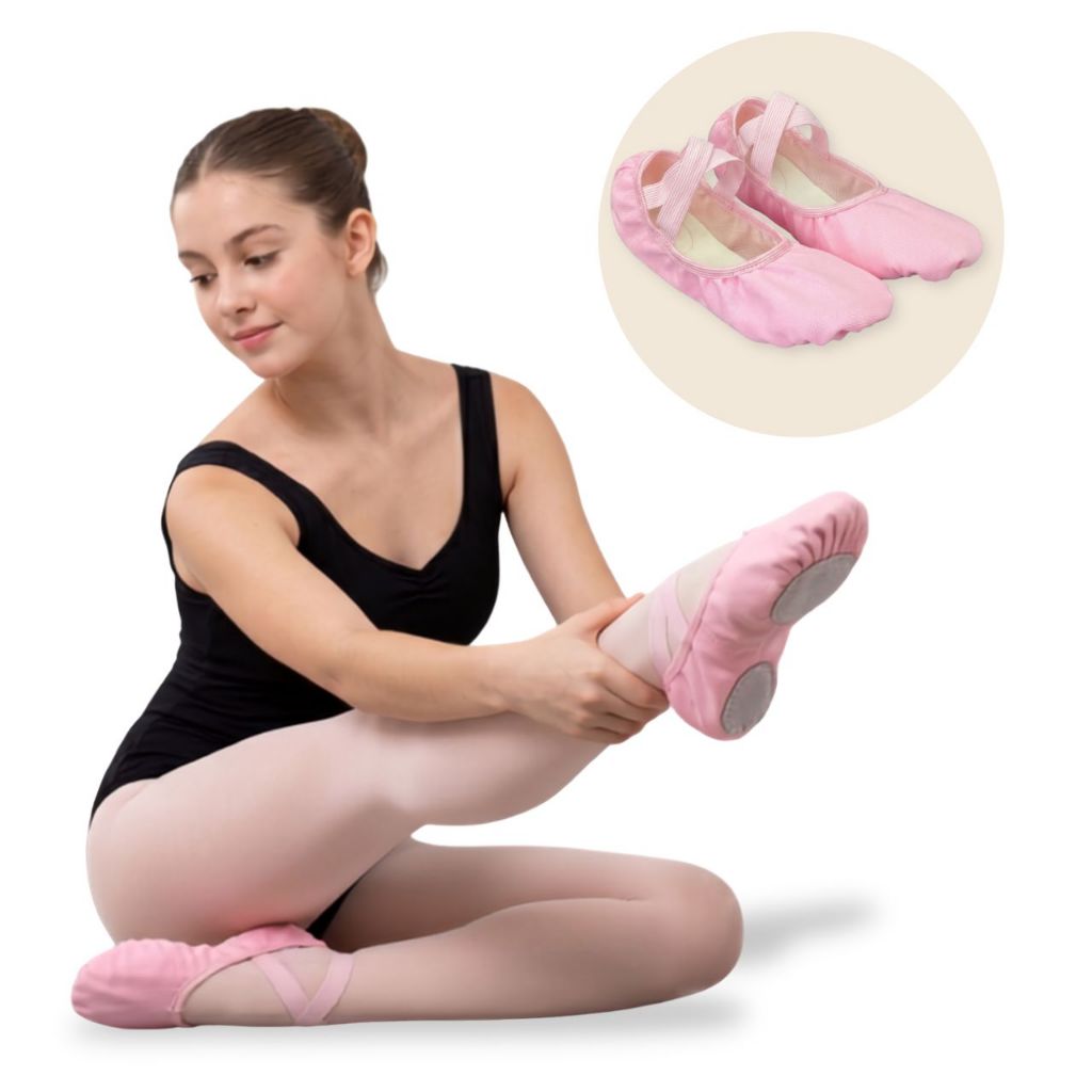 Sapatilha Ballet Lona Solado Dividido Elástico Cruzado Confortável