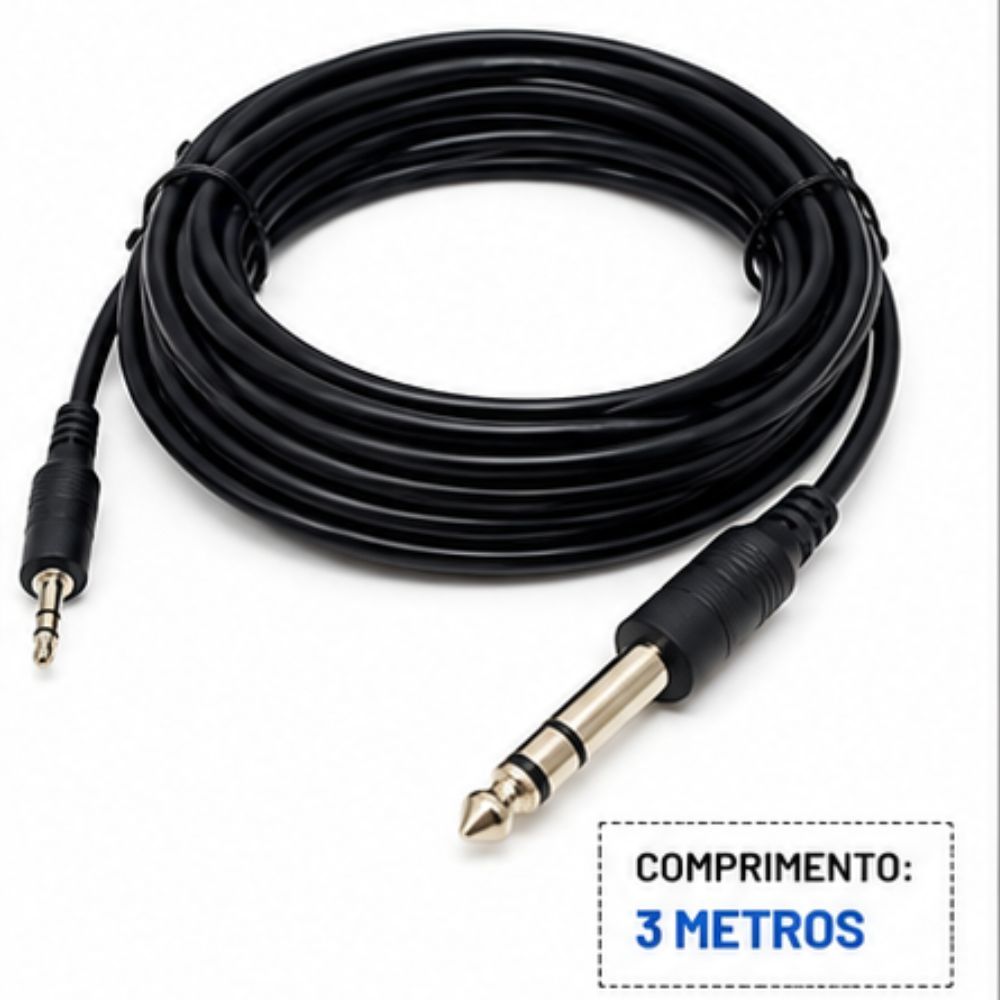 Cabo P2 Estéreo x P10 Estéreo Profissional 1,8m e 3m para Celular, Notebook, Mesa de Som e Caixa de Áudio — imagem 2 de 2