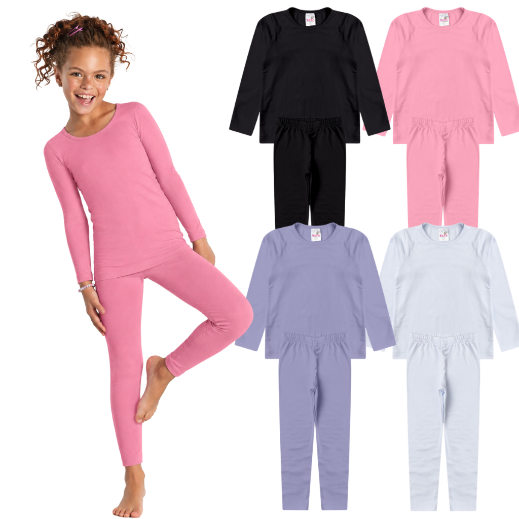 Kit 4 Peças Conjunto Térmico Infantil Menina Blusa e Calça Peluciada
