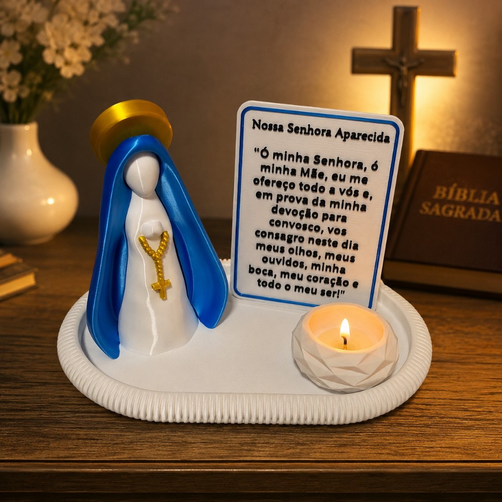 Altar Nossa Senhora Aparecida com Porta-Vela e Placa de Oração | Decoração Religiosa Católica | Oratório Decorativo para