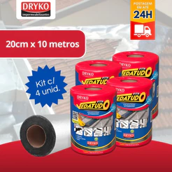 Manta Asfáltica 20cm x 10m - Fita Auto Adesiva Aluminizada p/ Telhado DRYKO Kit c/ 4 Unidades