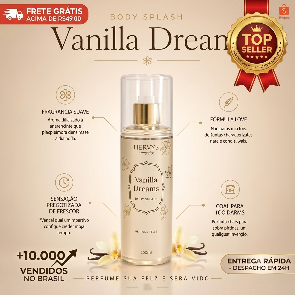 Body Splash Vanilla Dreams 200ml Bell Corpus | Fragrância Feminina Doce, Hidratante Corporal, Perfume Suave e Duradouro