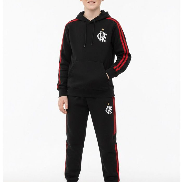 Conjunto Moletom Infantil Masculino Paixão Pelo Futebol Vermelho Preto