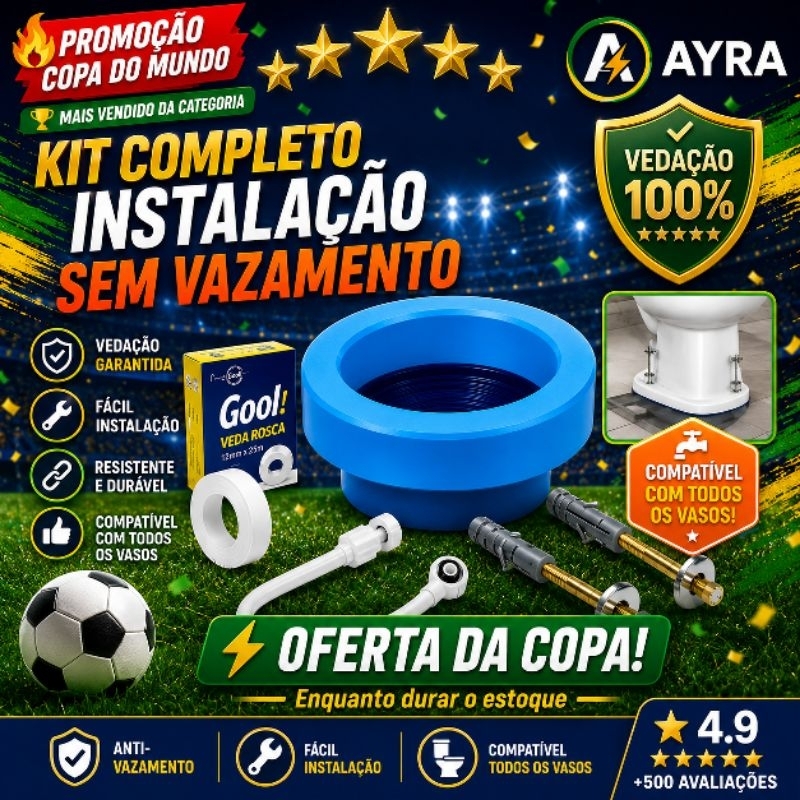 Kit Instalação Vaso Sanitário Completo Anel Vedação Parafuso Flexível 
Anti Vazamento Fácil Instalação