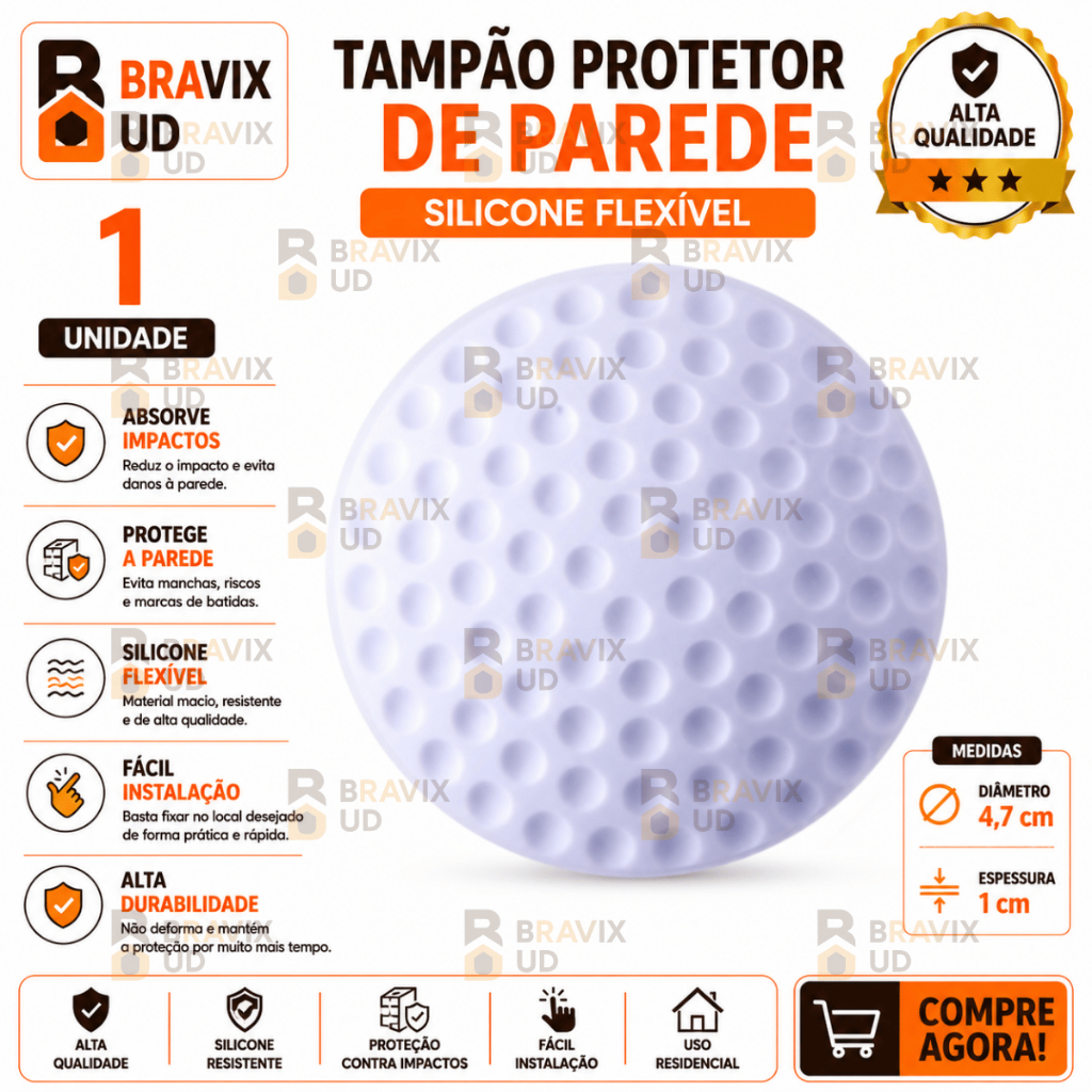 Tampão Protetor De Parede Para Maçaneta Batente De Porta Anti Impacto