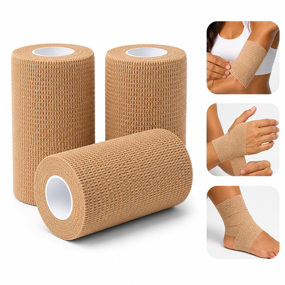 Kit 3 Rolos Bandagem Elástica Autoaderente 10cm x 4,5m Atadura
