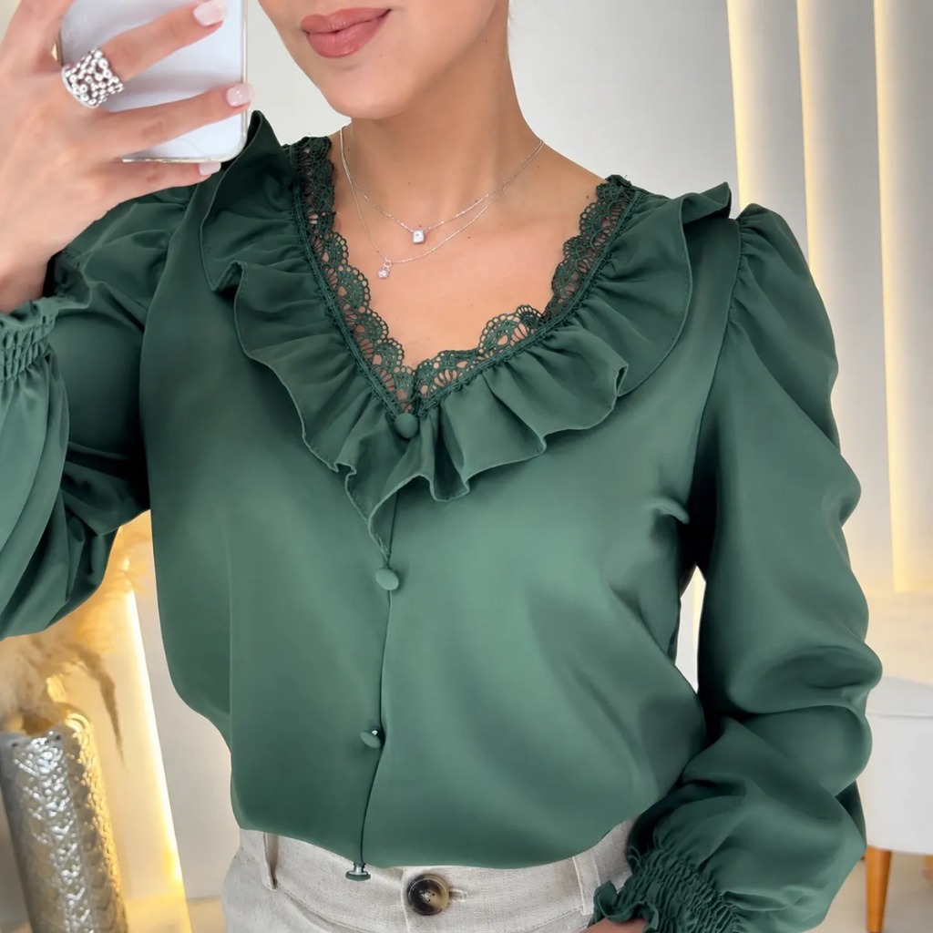 Blusa Feminina Social Moda Evangélica Elegante Manga Longa