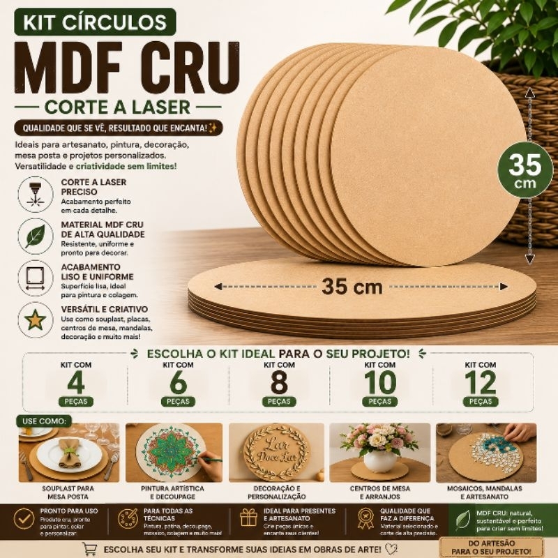 Kit Souplast Circulos Base MDF 35cm Porta Prato Artesanatos Exclusivos