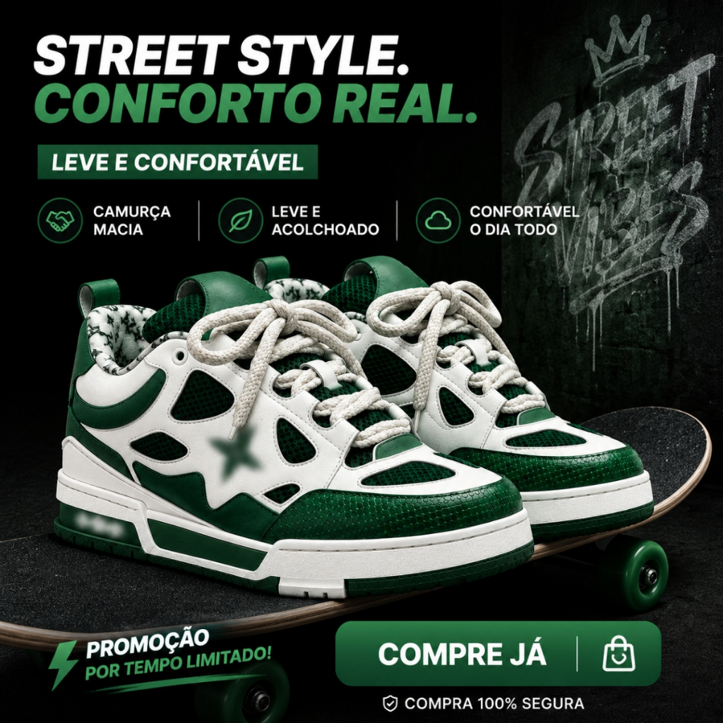 Tênis masculino casual streetwear tendência atual conforto e presença no visual
