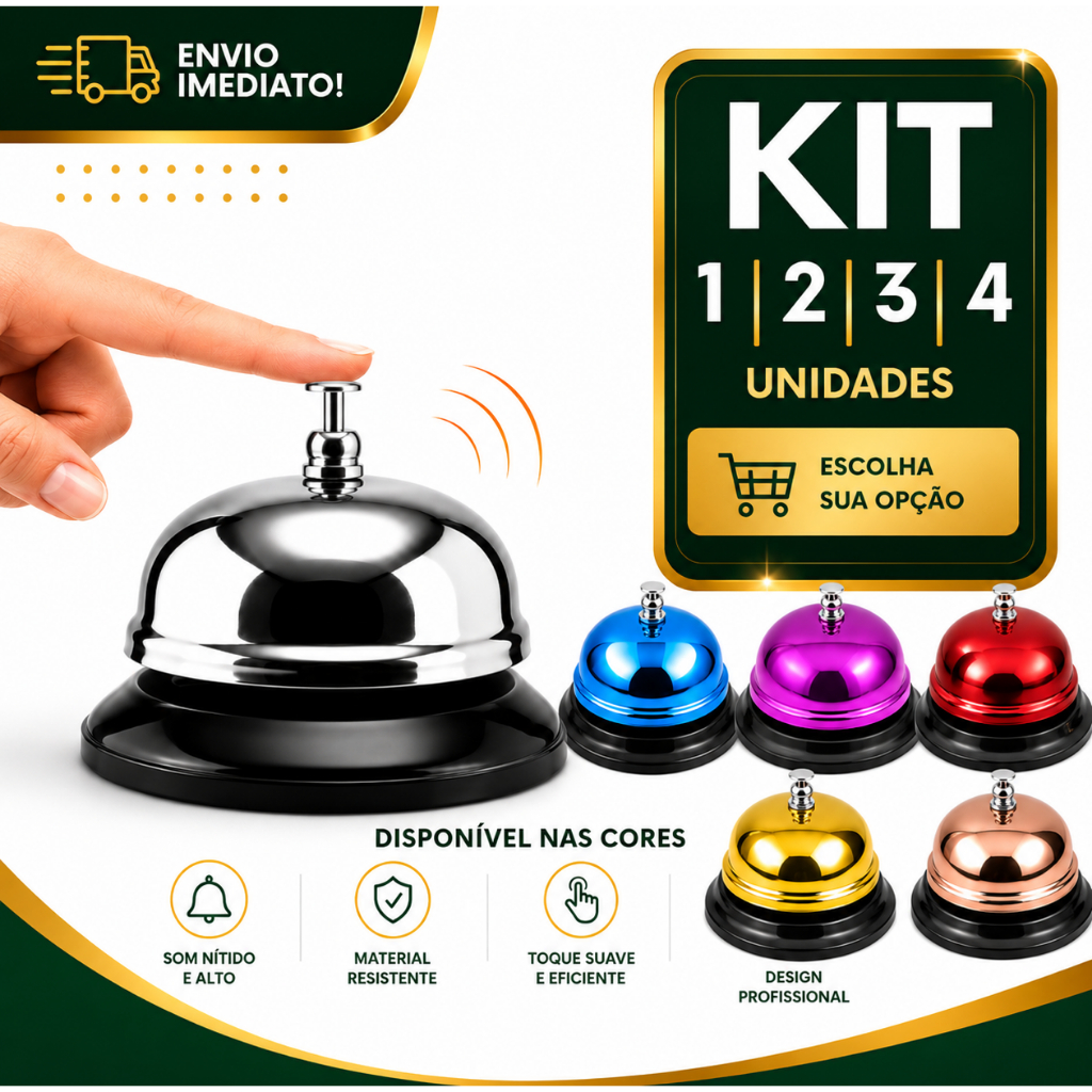 Campainha Sino De Mesa 1/2/3/4 Atendimento Hotel Restaurante Recepção Balcão Inox Profissional