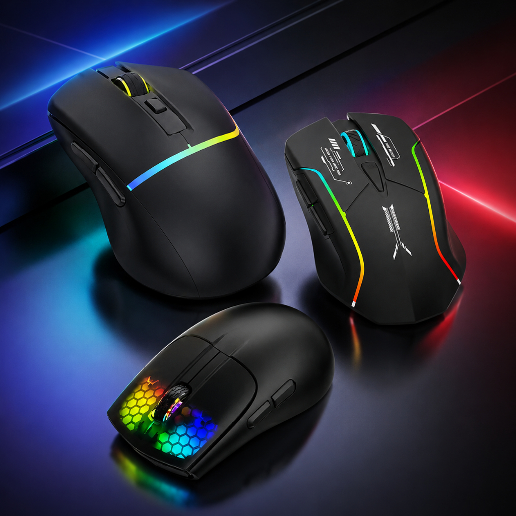 Mouse Gamer Sem Fio RGB Tri-mode 2.4G + Bluetooth + Cabo USB – Alta Precisão