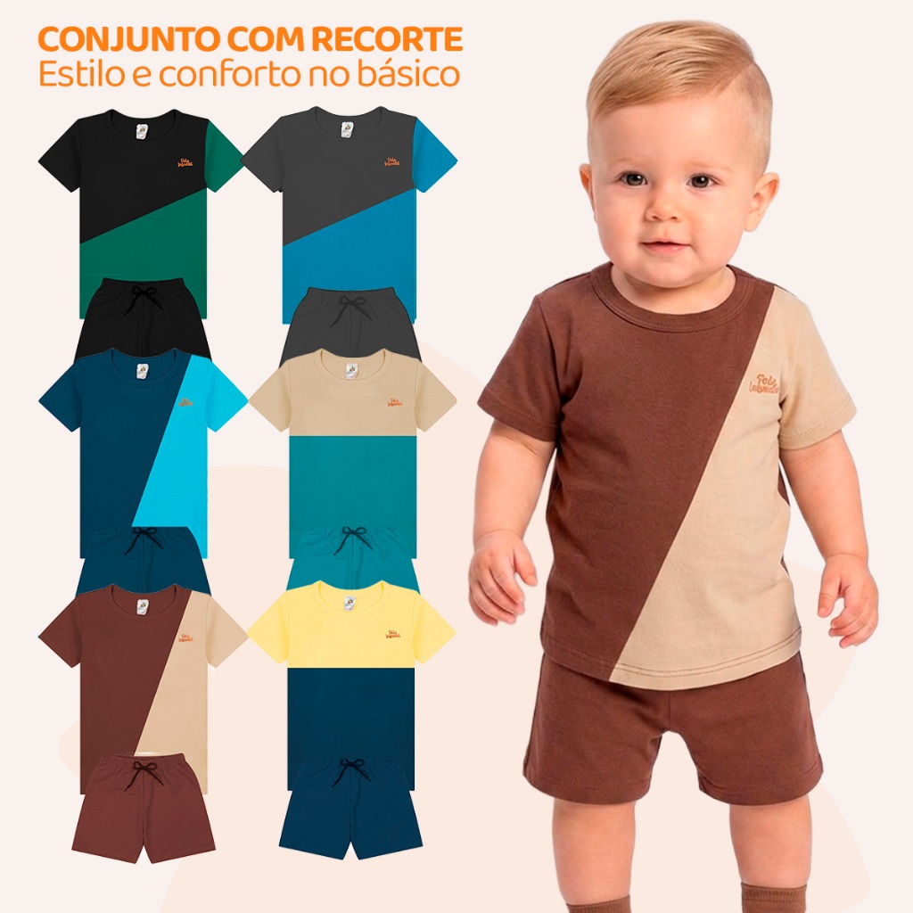 Kit 2 Conjuntos com Recorte Bebê Menino — Design Diagonal que Transforma o Básic