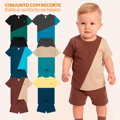 Kit 2 Conjuntos com Recorte Bebê Menino — Design Diagonal que Transforma o Básico em Estilo
