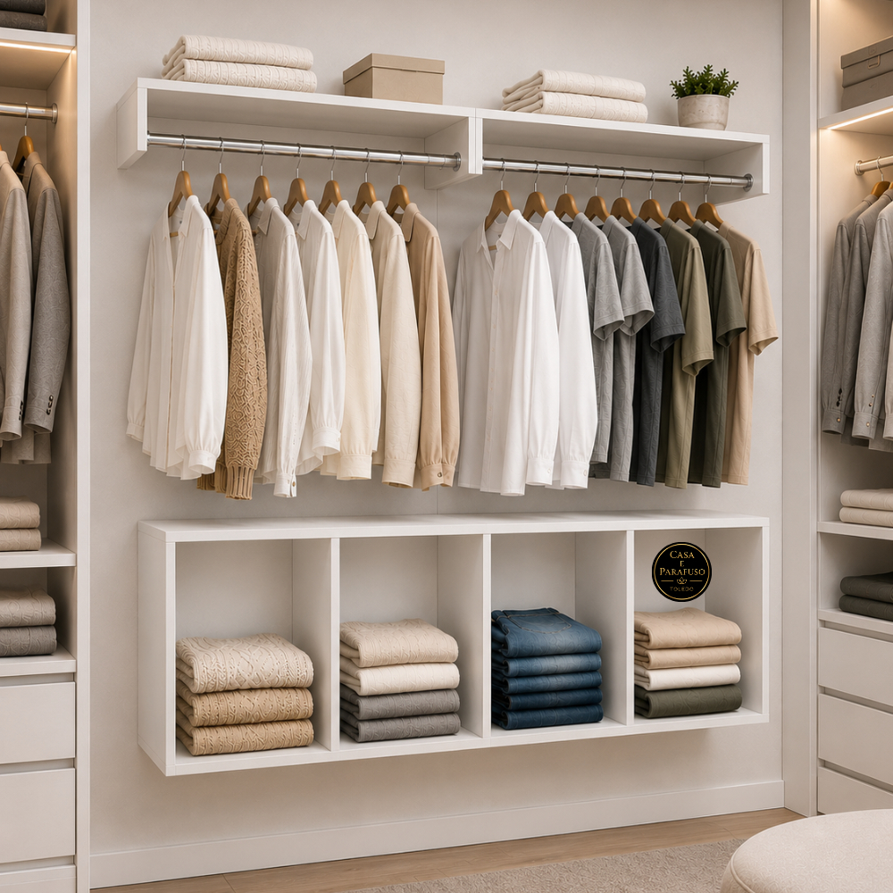 Cabideiro Suspenso Arara De Parede Closet Aberto--Organização e Praticidade para seu Quarto- 100