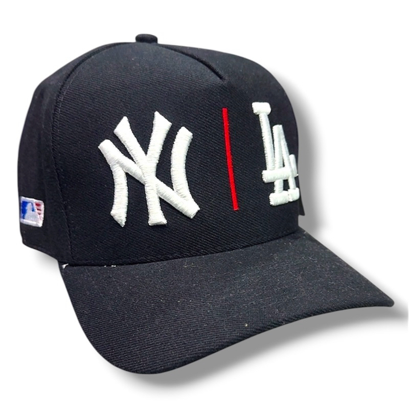 boné cap edição especial LA e NY, com lateral personalizada Premium, Snapback ajustável, aba meia curva, preto