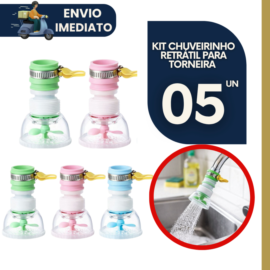 Kit 5 Bico de Torneira Chuveirinho 360° Universal Cozinha Econômico Giratório Arejador de Torneira