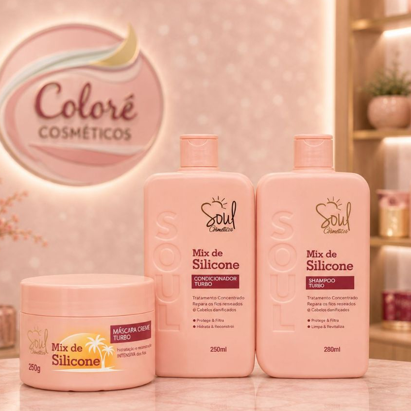 Kit Capilar Mix Silicone Soul Turbo 3 Itens  Shampoo Condicionador Máscara Capilar Brilho Tratamento