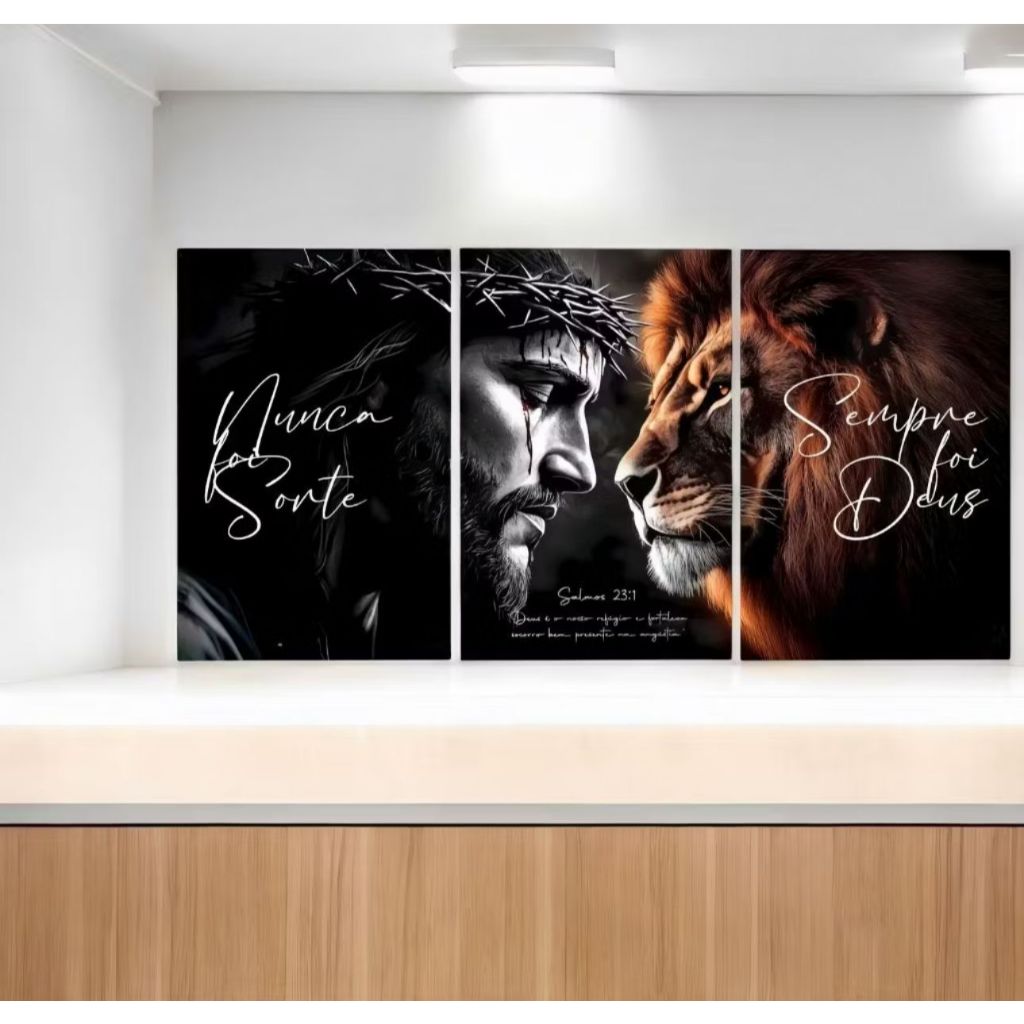 ￼Quadro Decorativo Salmo 23:1 Arte Jesus Leão de Judá Religioso Nunca Foi Sorte Sempre Foi Deus
