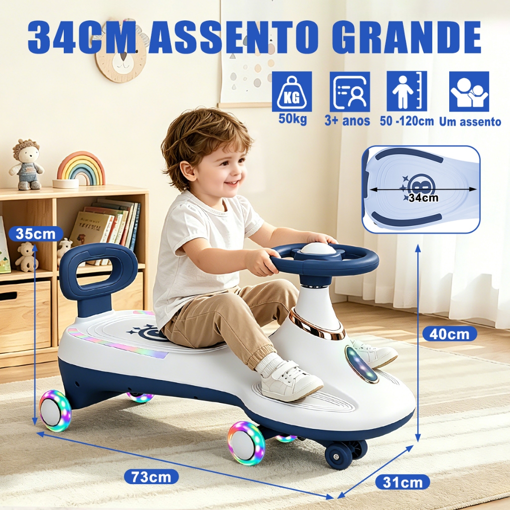 Carrinho De Rolimã volante 360 Drift Carrinho de Rolimã Infantil com Volante 360° e Rodas LED