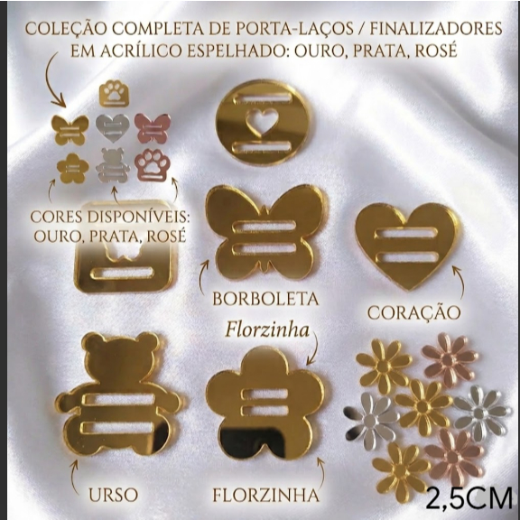 Passador Acrílico Espelhado - Laços Elástico, 2,5cm - APLIQUE TAG KIT ESCOLHA