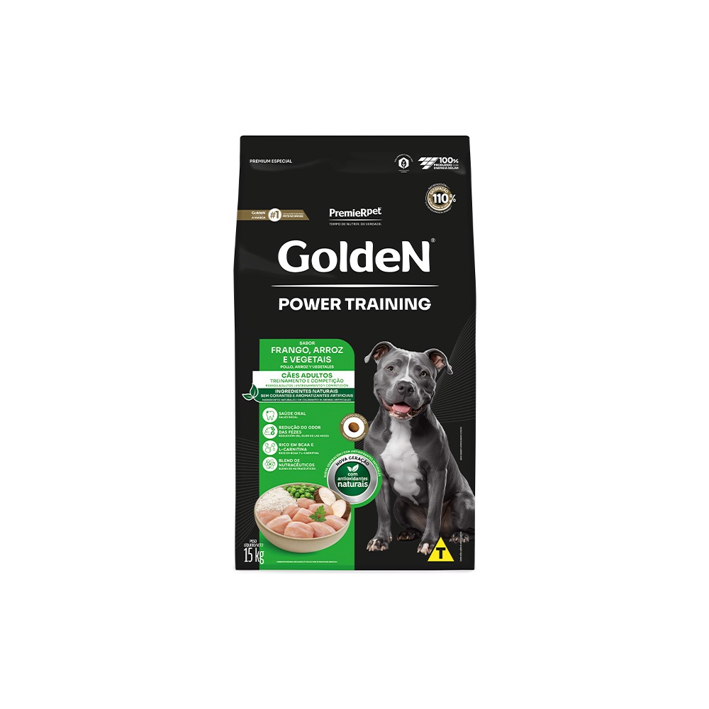 Ração Golden Power Training para Cães Adultos Frango e Arroz 15 kg
