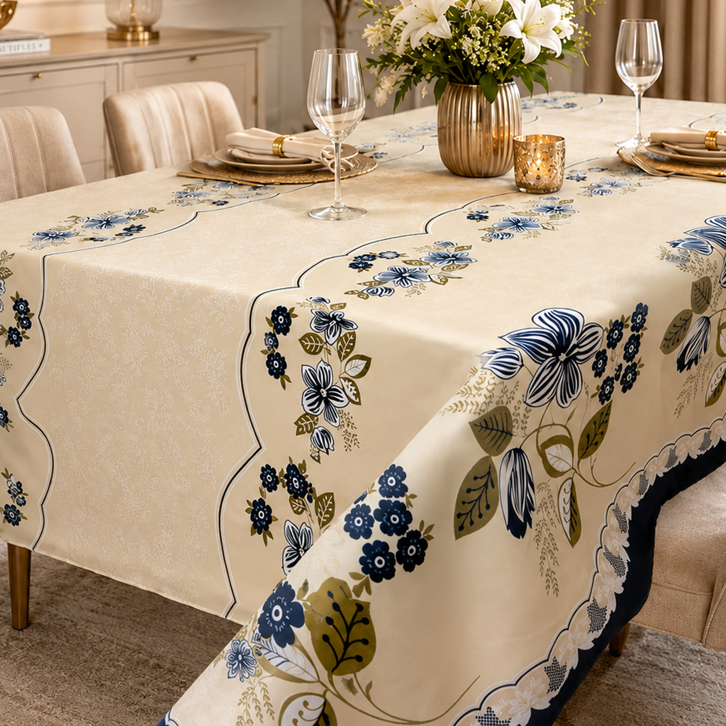 Toalha De Mesa 6 Cadeiras 2,00m X 1,50m Oxford Bainha Estampado Flores Premium