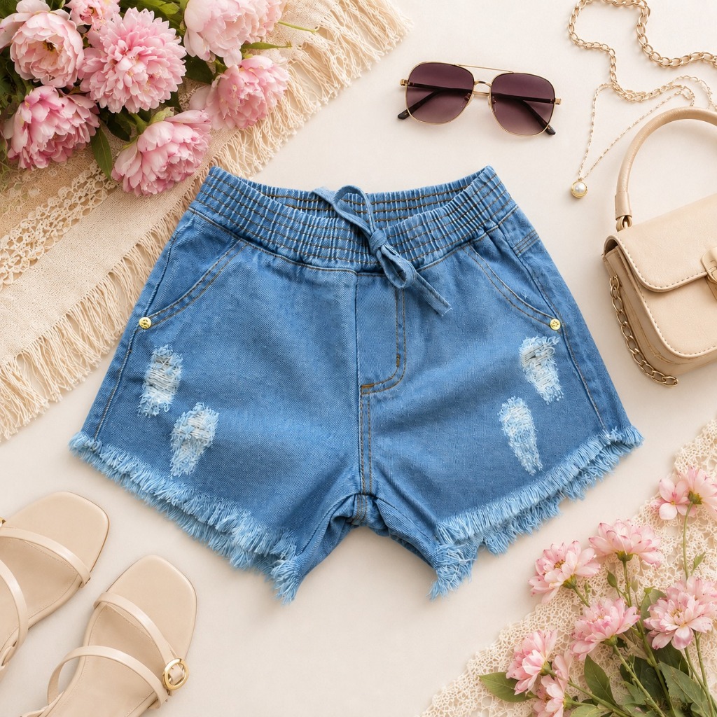 SHORTS MENINAS JEANS INFANTIL DESFIADO LANÇAMENTO