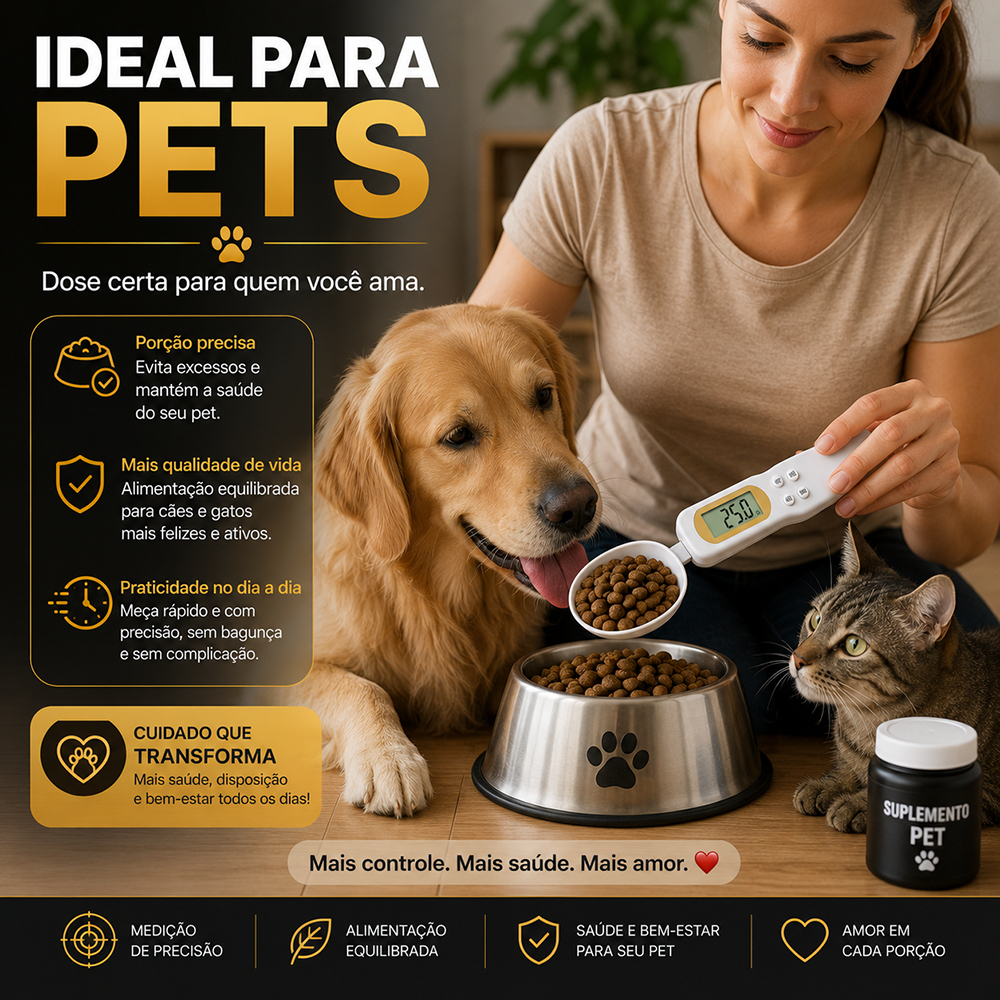 Colher Medidora Digital Balança LCD Até 500g Alta Precisão para Café Receitas Dieta e Ração Pet