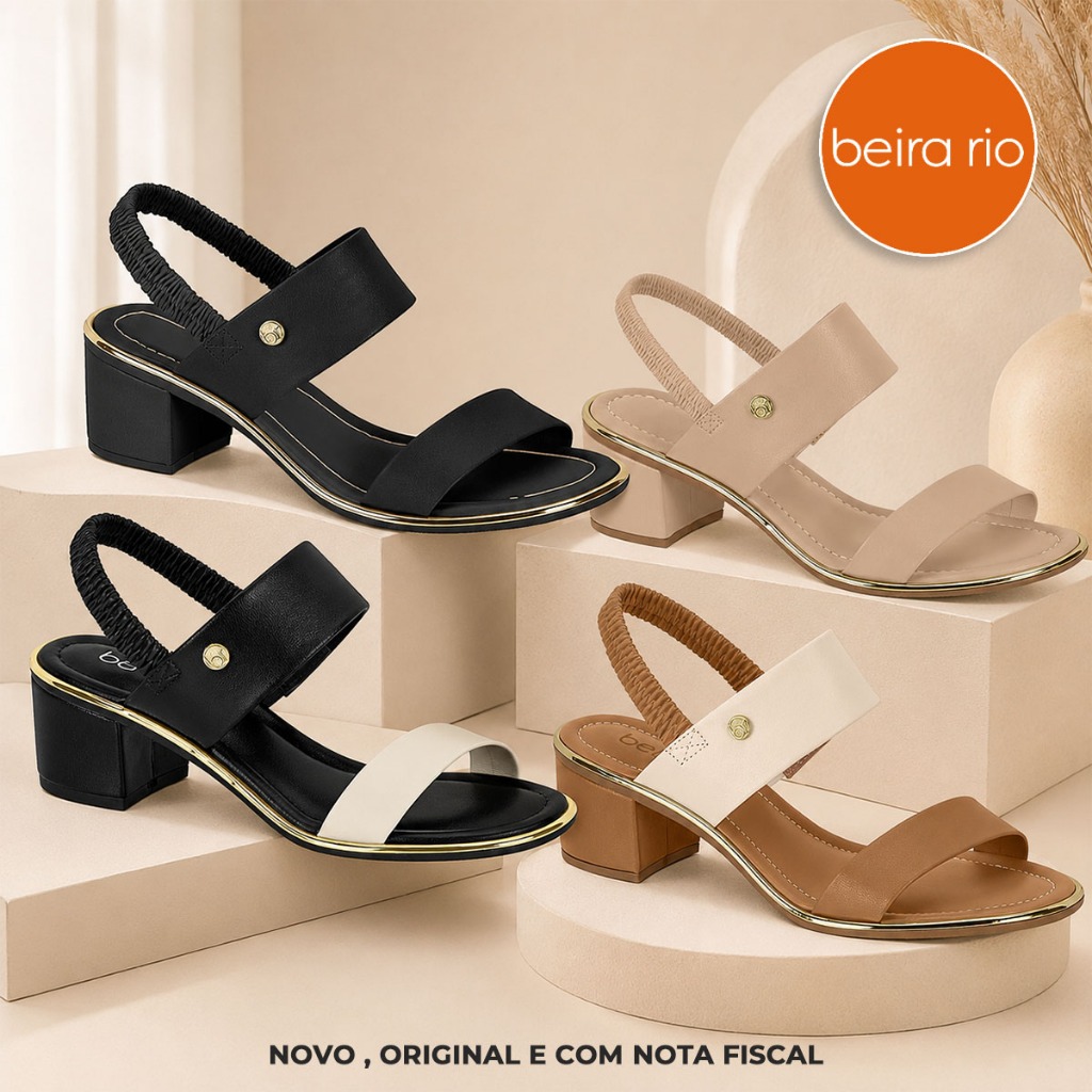 Sandalia Feminina Salto Grosso Baixo Beira Rio Original com Elastico 8379.221