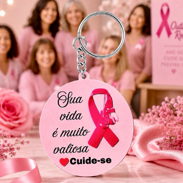 KIT Chaveiro Outubro Rosa MDF já vão montados, para festa, aniversário, lembrancinhas