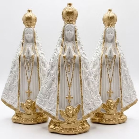 Imagem Nossa Senhora Aparecida 15cm Lembrancinha Manto Bordado Perolado Dourado Gesso