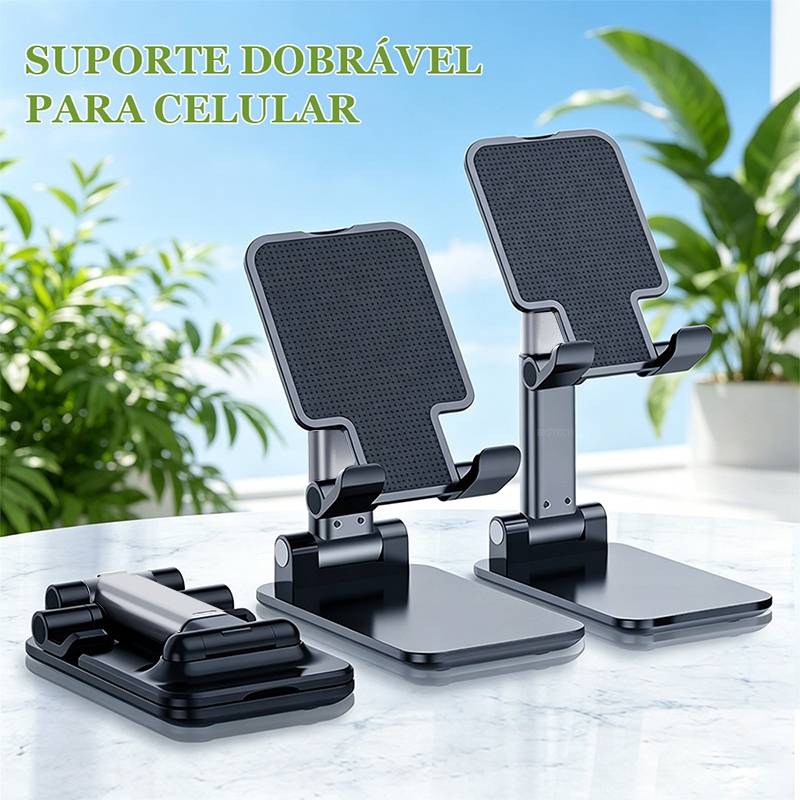 Suporte Para Celular e Tablet Dobrável Portátil Ajustável Apoio Mesa