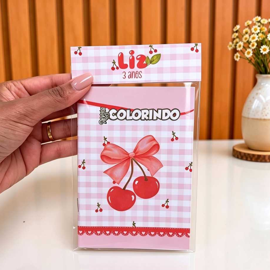 Mini Livro de Colorir Cerejinha – Livrinho de colorir Lembrancinha Personalizada Infantil Cereja – Revista(PEQUENA)