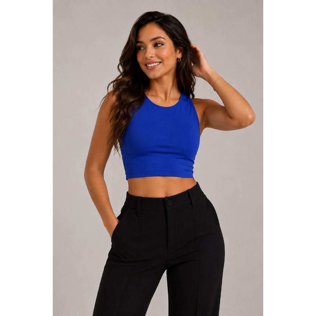 Cropped Feminino Top Liso Básico Regata Suplex Forro Duplo Nadador Tecido Premium Blusa Blusinha da Moda alta